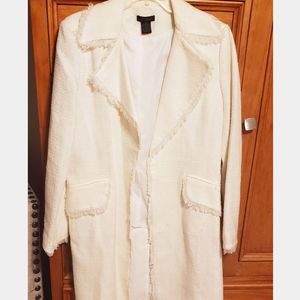 WDNY New Never Worn White Fringe Long Coat Size 12